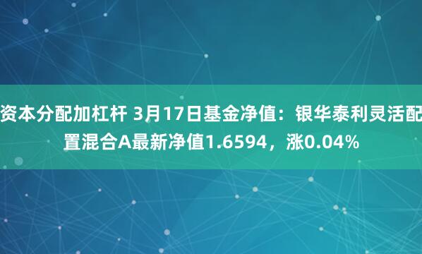 资本分配加杠杆 3月17日基金净值：银华泰利灵活配置混合A最新净值1.6594，涨0.04%