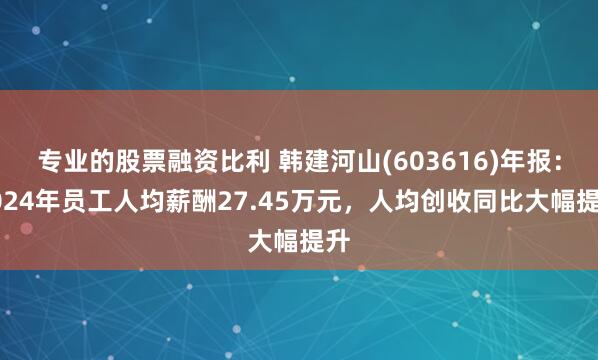 专业的股票融资比利 韩建河山(603616)年报：2024年员工人均薪酬27.45万元，人均创收同比大幅提升